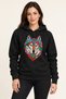 Colorful Motif Wolf Printed Black Hooded Sweatshirt Without Pockets - 3