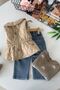 Rabbit Embroidery Detailed Inflatable Vest Girls' Knitwear 3-Piece Set - Milky Brown - 3