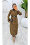 Leopard Print Belted Long Knitted Women's Dress - 3