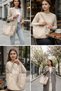 Cream Scarf Daily Women's Bag with Hand and Shoulder Straps - 5