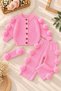 Pon Pon Detailed Knitwear Pants Girls' 3-Piece Set - Pink