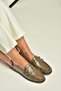 Z820024208 Mink Patent Leather Drawstring Detailed Double Buckle Loafer Shoes