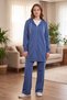 Cotton Blend Zippered Hooded Long Tracksuit Set with Pockets Blue