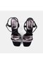 Women's Black Stone Detailed Square-Toe Heeled Evening Dress Sandals - 6