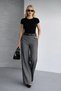 Women's Black Houndstooth Patterned High Waist Wide Leg Palazzo Fabric Trousers