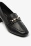 Black Genuine Leather Buckle-Strap Thick Heeled Women's Loafer Shoes - 3