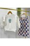 Girl's Blue Floral Embroidered Sweatshirt and Floral Checkerboard Patterned Wide-Leg Pants 2-Piece Set - 4