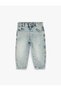 Loose Fit Cotton Barrel Jean Pants with Pockets and Frayed Detailing