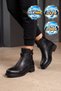 Women's Black Leather Ankle Strap Zippered Boots Rubber Sole Stylish Comfortable Daily Boots 354250 - 2