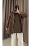 Buttoned Scarf-Trimmed Feather Jacket - 4542 - Brown - 4