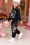Girl's Tracksuit Set Teddy Bear Printed Sweatshirt Black Casual Sports Set - 2