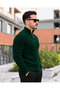 Men's Half-Zip High-Neck Green Knit Sweater - 3