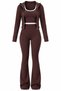 Brown Ribbed Spanish Flare Three-Piece Set - 4202 - 2