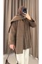 Buttoned Scarf-Trimmed Feather Jacket - 4542 - Brown - 2