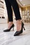 Women's Black Thin Heeled Shoes with Staple Detail Pointed Toe Stylish Special Occasion Evening Dress Shoes 314132 - 2