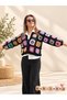 Women's Hand-Knitted Square Motif Cardigan - Mother's Handmade Knitted Crop Cardigan Granny Square