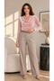 Women's Powder Color Degaje Collar Long Sleeve Pleated Velvet Fabric Blouse - 6