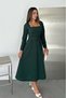 Women's Green Stone Embroidered Square Neck Belted A-Line Midi Dress Nbk5005 - 3