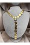 Gold Color Round Plate Detailed Y Model Dangle Chain Necklace Modern Design Stylish Women's Necklace