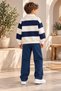 Boys' Navy Blue and White Striped Polo Collar Sweatshirt and Blue Jean Pants 2-Piece Set – Ny Walk Printed - 4