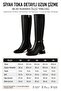 Women's Black Gold Heel and Buckle Detailed Side Zipper Short Heeled Below the Knee Long Boots - 2