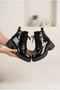 Women's Patent Leather Shiny Lace-Up and Zippered Thick Heeled Casual Boots - 3