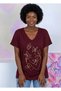 Women's Large Size V-Neck Short Sleeve Cotton Linear Butterfly Print Trend T-Shirt