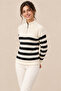 Women's (Striped) Half-Zipper High-Neck Slim Knit Sweater Kpln