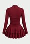 High Collar Skirt Layered Flounce Dress - 3
