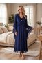 New Season Navy Blue Luxury Boxed Elegant Lace Detailed Breastfeeding Compatible Design Long Sleeve Maternity Nightgown Set - 5
