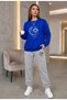 Zero Collar Sweat Suit 2-Piece Combination with Pullover and Pants, Unisex, Moon and Sun Printed
