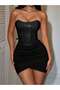Tulle Draped Faux Leather Lined Mini Dress - 2