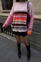 Women's Pink Striped Soft Textured Oversize Knit Sweater - 4