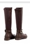 Women's Coffee-Colored Belt Buckle Zippered Low-Heeled Casual Long Boots - Winter Comfortable Knee-High Boots - 4