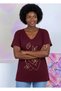 Women's Large Size V-Neck Short Sleeve Cotton Linear Butterfly Print Trend T-Shirt - 4