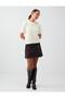 White Crew Neck Short Sleeve Bearded Knit Sweater - 2