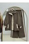 Hasibe High Collar Snap Fastener Waist Gathered Suit-Pn3259 Mink - 2