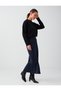 Navy Blue Zebra Patterned Straight Cut Satin Midi Skirt - 2