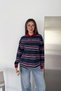 Polo Collar Side Stripe Sweater-Navy Blue Dark Blue - 3