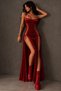 Eyelet Detailed Double Slit Velvet Long Dress - 4