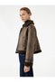 Long Sleeve Faux Fur Collar Zippered Leather-Look Biker Coat - 2