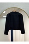 Evelina Gold Buttoned Pocketed Short Knitwear Cardigan-Zi̇7077 Black - 7