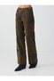 Khaki Pocket Detailed Flocked Printed Denim Trousers - 6