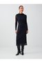 Navy Blue Zebra Patterned Crew Neck Mesh Midi Dress