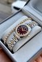 Women's Wristwatch Gold and Silver Steel Band Stone-Studded Calendar Burgundy Dial 27mm + Special Box and Bracelet Gift.Hm28635S01-3 - 3