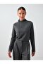 Anthracite Melange Stitching Detailed Stand Collar Soft Touch Blouse