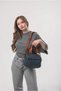 Women's Washed Leather Studded Detailed Zippered Bowling Model Daily Shoulder and Shoulder Bag Blue 18386 - 2