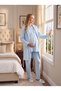 New Season Blue Jacquard Shawl Collar Winter Breastfeeding Compatible Design Long Sleeve Maternity Pajama Set