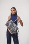 Women's Vintage Washed Leather Look Large Size Zipper Detailed Shoulder and Shoulder Bag Gray 18385 - 3