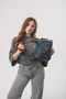Women's Multi-Compartment Zippered Soft Leather Look Adjustable Strap Shoulder and Crossbody Bag Blue 18390 - 3